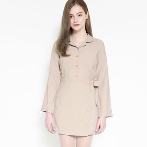 Tie Waist Collar Short Dress